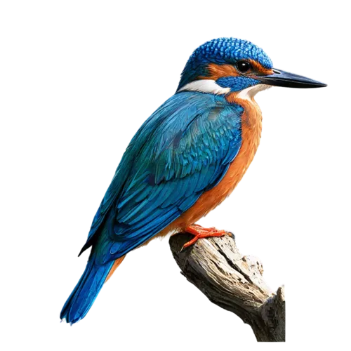 Common kingfisher perched showing jewel-toned feather detail, watercolor clipart, transparent background