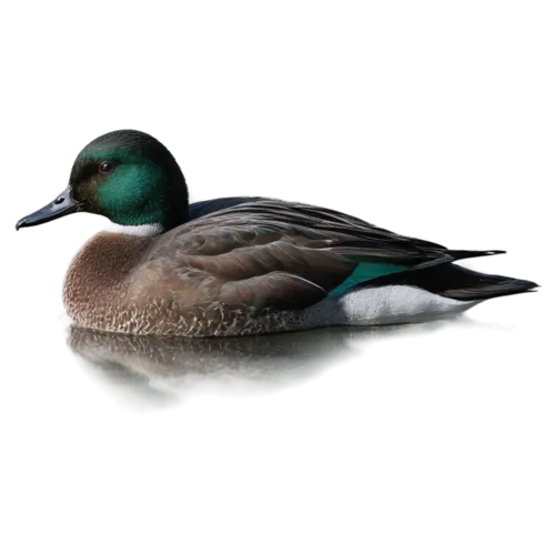 Green-winged teal duck with chestnut head and green eye stripe, watercolor clipart, transparent background