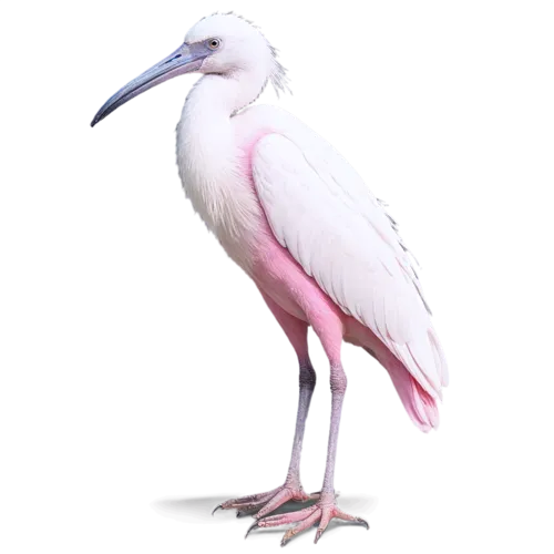 Roseate spoonbill with pink plumage and distinctive spoon-shaped bill, watercolor painting, transparent background