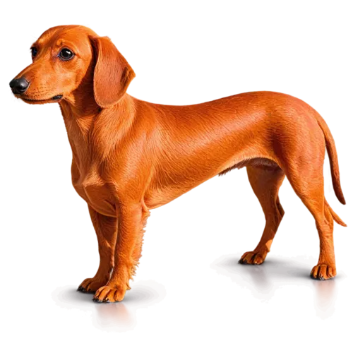 Dachshund with long body and short legs in classic profile pose, watercolor illustration, transparent background