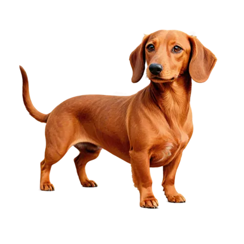 Dachshund in three-quarter view showing smooth coat and alert expression, watercolor clipart, transparent background