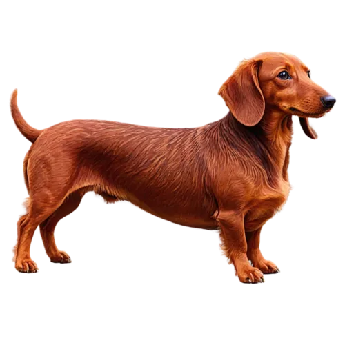 Dachshund with warm brown coloring and gentle eyes, watercolor painting, transparent background