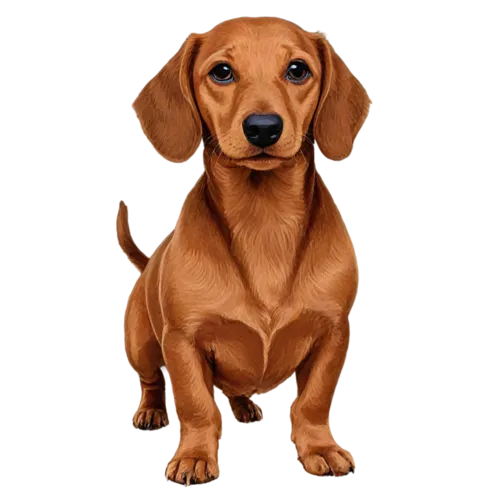 Dachshund standing tall showing characteristic elongated body shape, watercolor illustration, transparent background