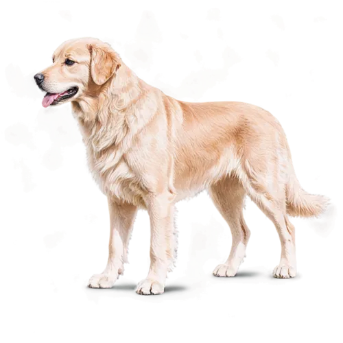 Golden Retriever in three-quarter view showing lustrous fur and gentle eyes, watercolor illustration, transparent background