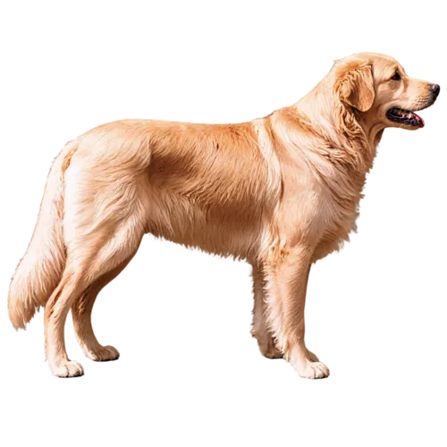 Golden Retriever standing proud with feathered coat detail, watercolor clipart, transparent background