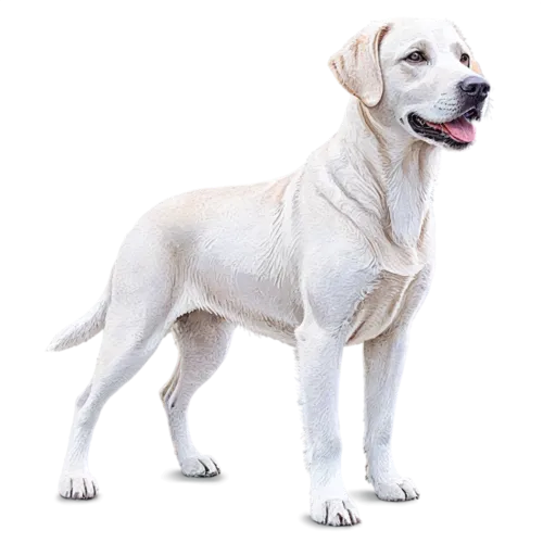 Labrador Retriever in alert stance showing broad head and kind expression, watercolor illustration, transparent background