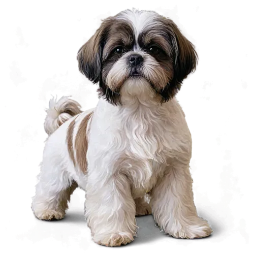 Shih Tzu with long flowing coat and sweet flat face, watercolor illustration, transparent background