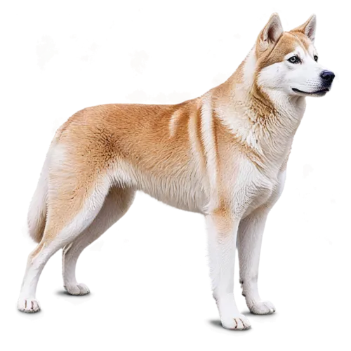 Siberian Husky with striking blue eyes and thick gray-white coat, watercolor clipart, transparent background