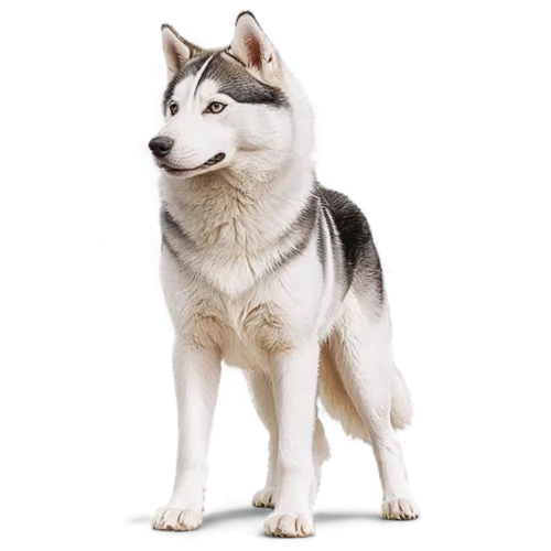 Siberian Husky with black and white markings and piercing gaze, watercolor clipart, transparent background
